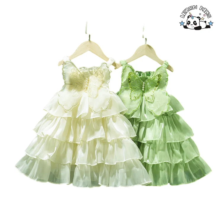 LEZONKIDS - 2024 New Fashionable Suspender Satin fabric kids dress Children's Puffy  Cake Girls Dress